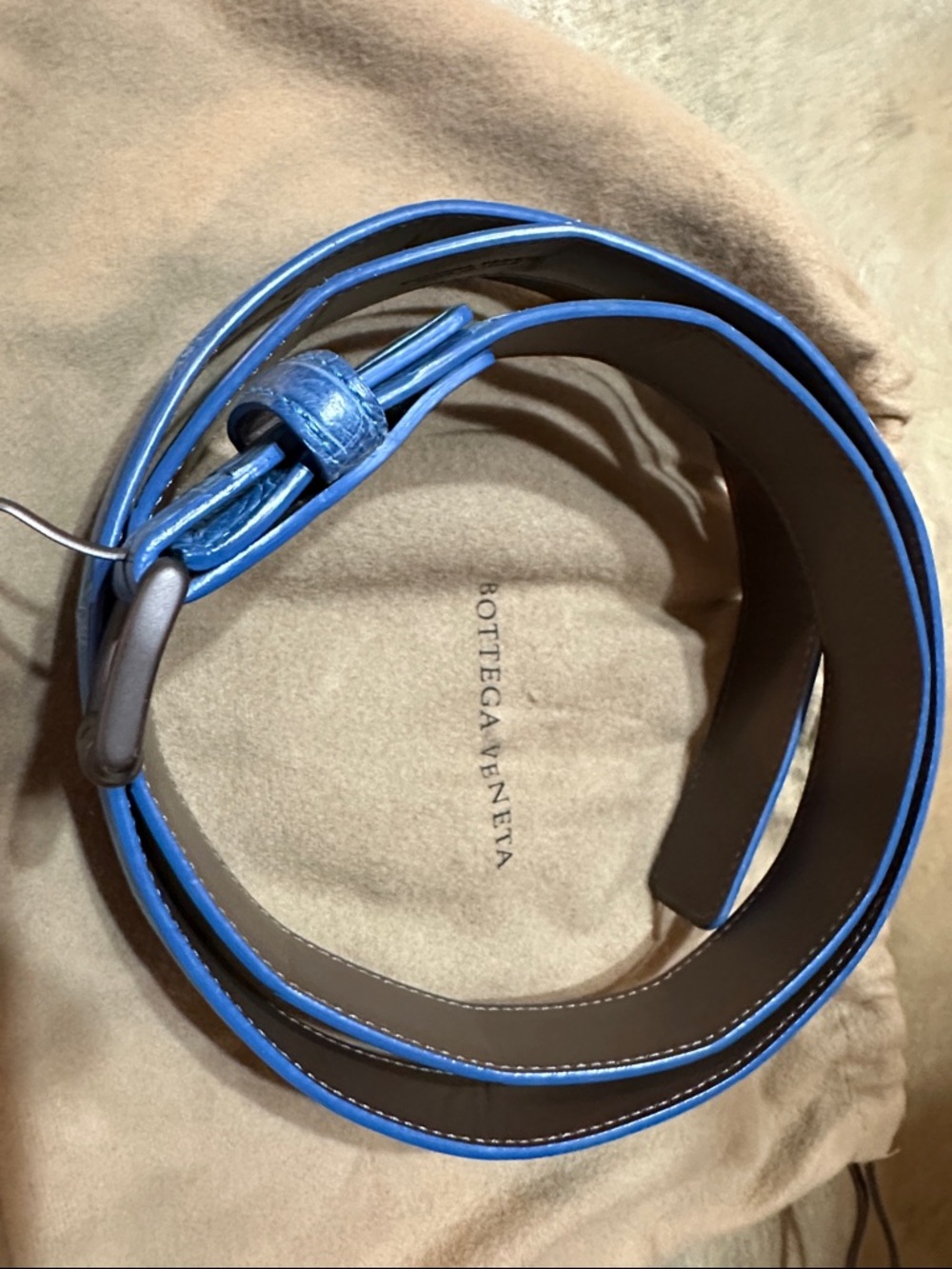 Bottega Veneta azure blue leather croc belt